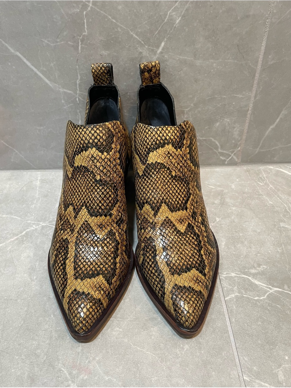 Dolce Vita Sonni Snake-Print Pointed Ankle Booties - Yellow/Brown - Picture 2 of 7
